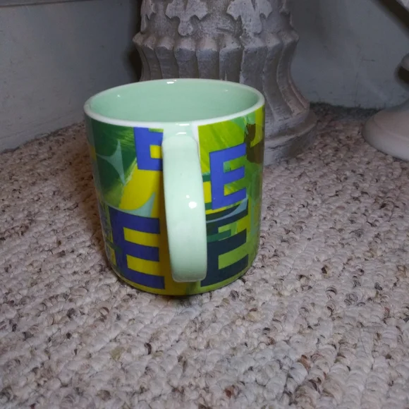Anthropologie Lottie Green, Yellow, Brown & Blue Ceramic "E" Initial Mug - Picture 3 of 8